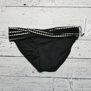 Robin Piccone Bikini Bottom Womens Large Black Ivory Naomi Swimsuit Swimwear New